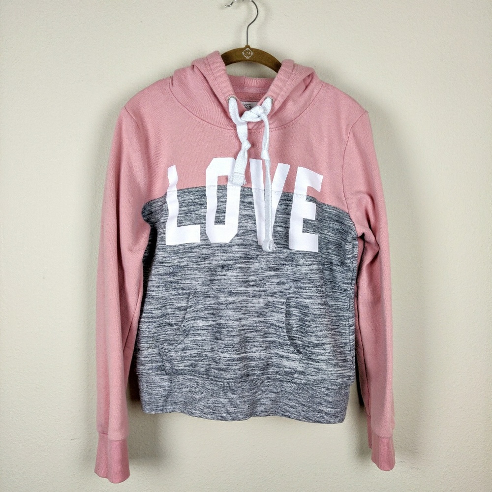 LOVE Heathered Gray & Pink Hoodie Sweatshirt